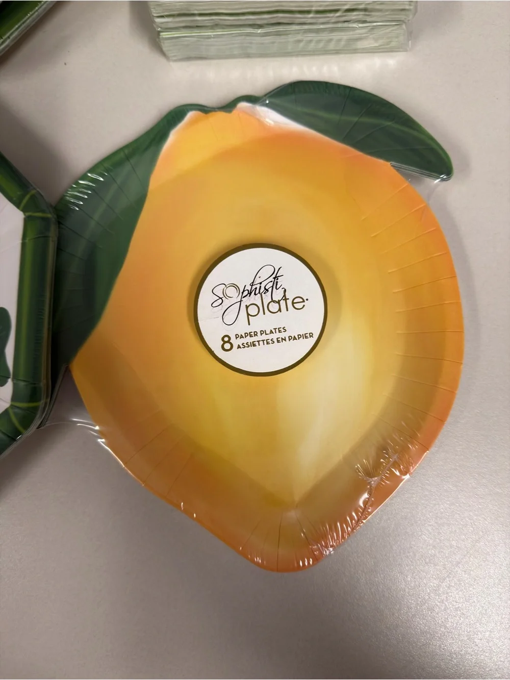 White Yellow Gold Green Lemon Plaid Coastal Summer Paper Plate Napkin Set